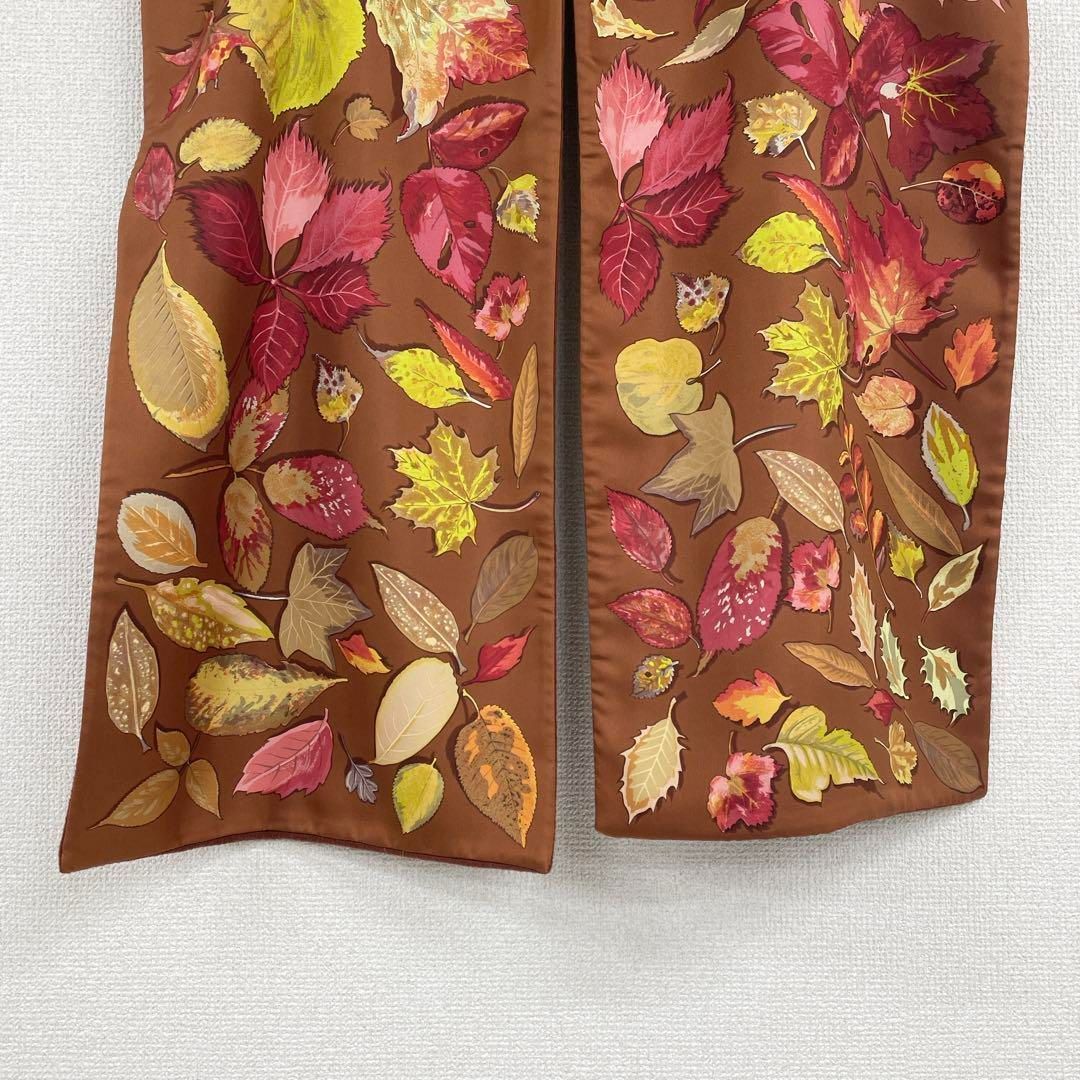 トップ エルメス シルク アンゴラ マフラー ストール リーフ柄 落ち葉