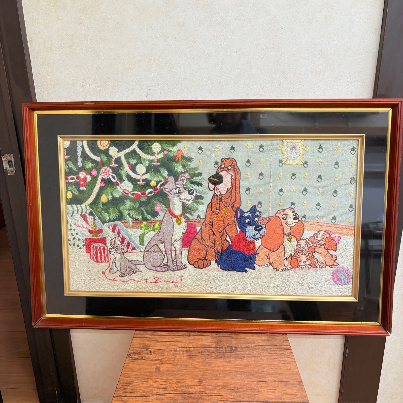 わんわん物語 刺繍 ディズニー Disney ラディ＆トランプ 刺繍アート 額装 クリスマス 犬 インテリア