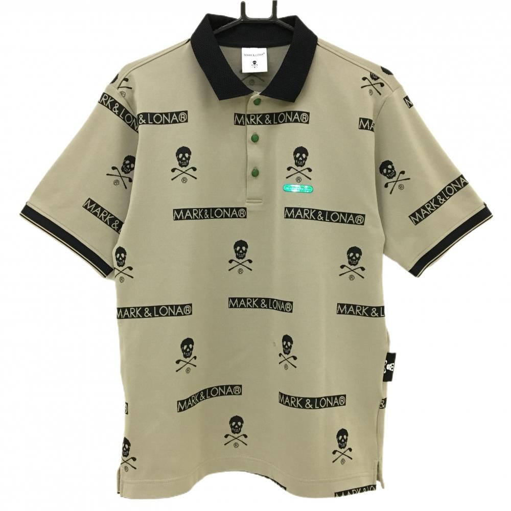 マークアンドロナ 半袖ポロシャツ ベージュ×黒 ロゴ総柄 メンズ 48(L