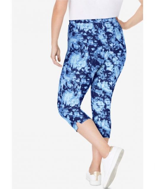 送料無料 ウーマン ウィズイン レディース レギンス ボトムス Women s Within Stretch-Cotton Knit Pull-On Printed Capri Leggings Blue tie-dye WWW_NOITHATQUANGTHANH_NET