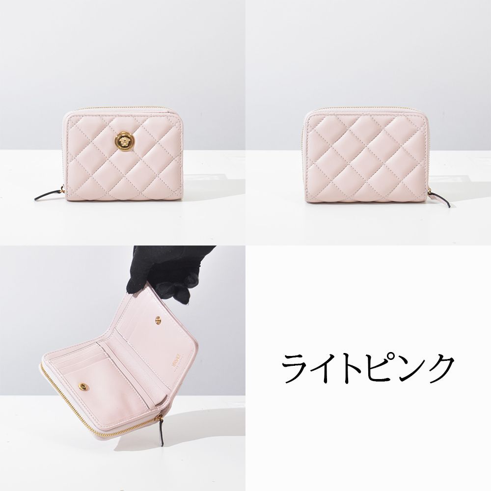 ファッション小物美品　ヴェルサーチ　メデューサ　キルティング　コンパクトジップ　二つ折り財布　黒