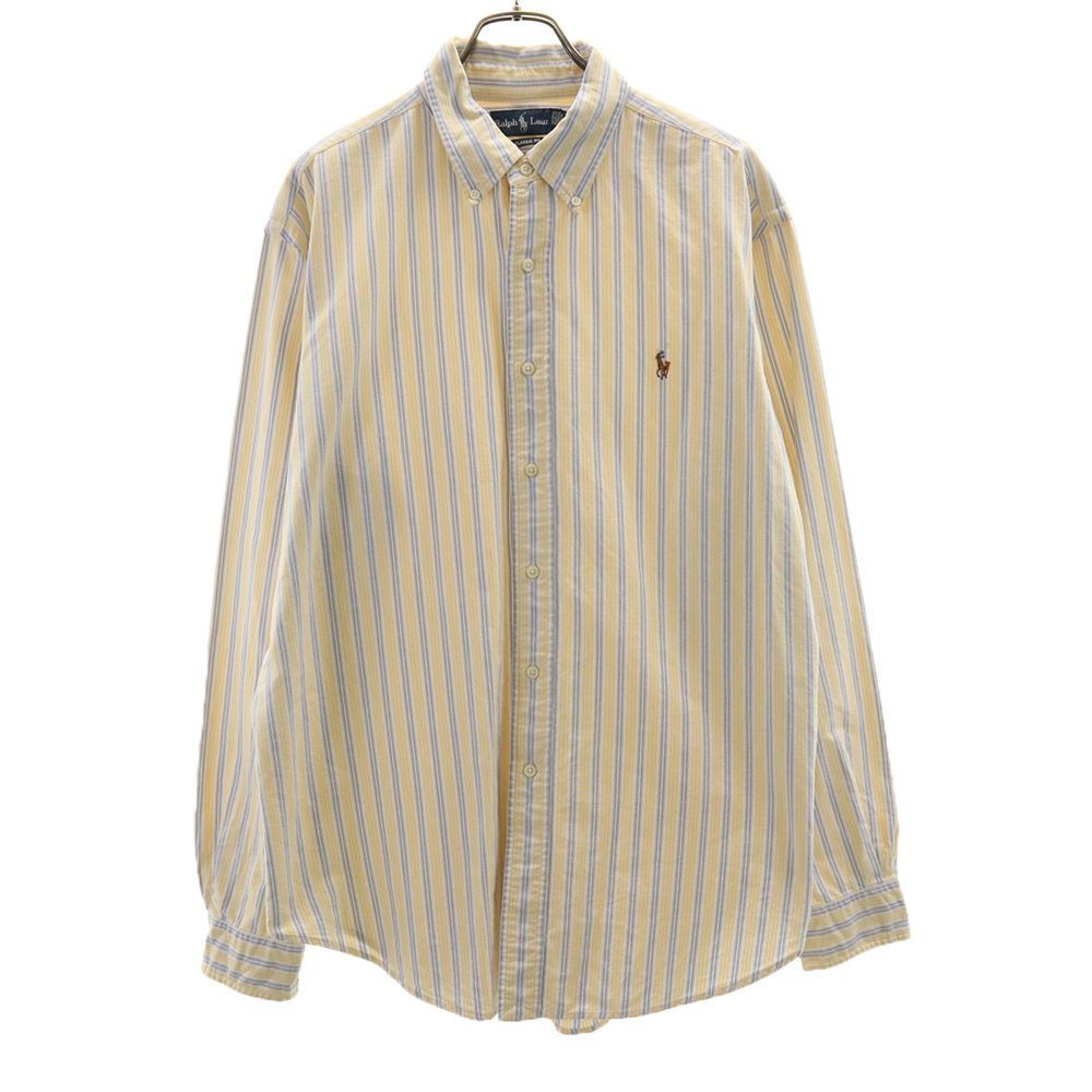 ラルフローレン ストライプ 長袖 ボタンダウンシャツ XL イエロー系 RALPH LAUREN メンズ 古着 【240217】
