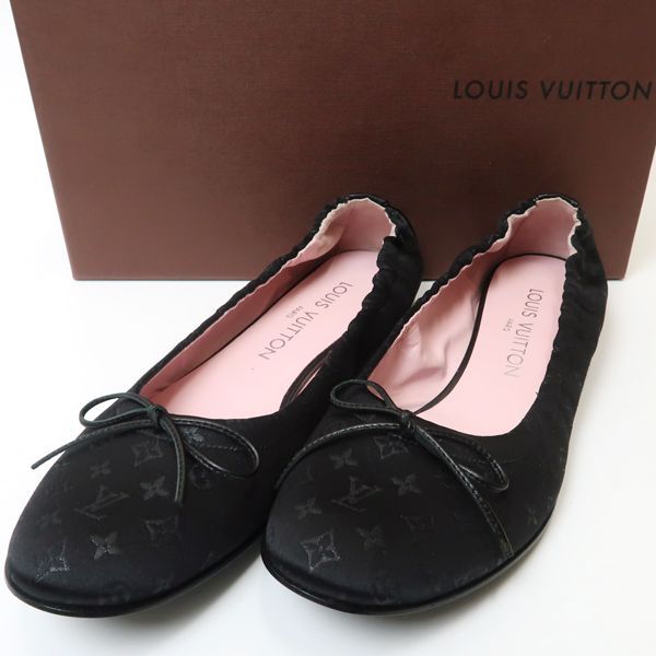 ♡ルイヴィトン♡ フラットシューズ 36 LOUIS VUITTON バレエシューズ モノグラムサテン #36 ブラック