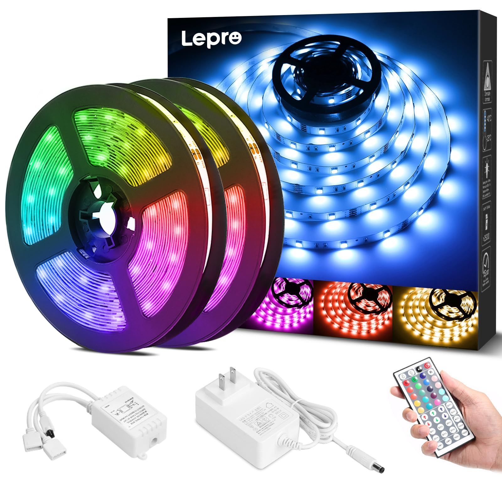 SMD 5050 600連 テープled 屋内用 RGB 30leds/m 高輝度 (10m*2本) 44キーリモコン 明るさ調節 鮮やか ledテープ 20m 切断可能 取付簡単 3M社製両面テープ 明るいライト 間接照明 LEDテープライト 12v電源 天