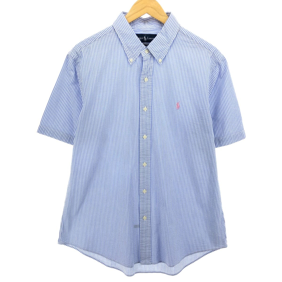 古着 ラルフローレン Ralph Lauren CUSTOM FIT 半袖 ボタンダウン ストライプシャツ メンズXL相当/eaa467734