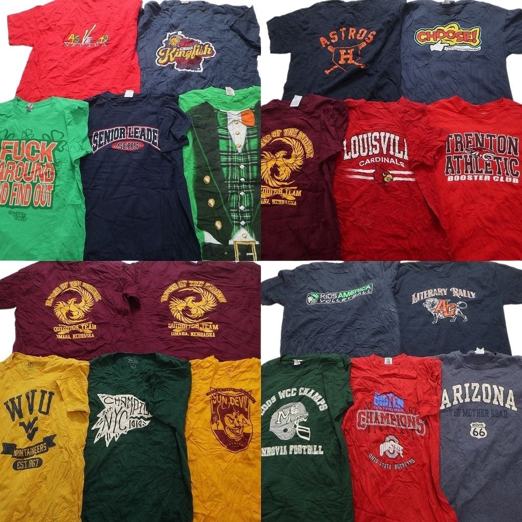 古着卸 まとめ売り カラーmix プリント 半袖Tシャツ 20枚セット (メンズ Ｌ ) カレッジ風 大判プリント 英字プリント 中古 古着 MZ1187