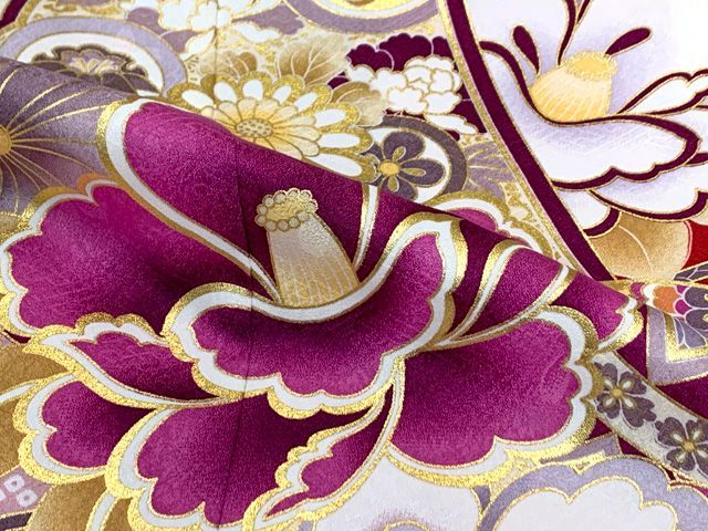  七五三 着物 7歳 オリジナルコーデセット 金駒刺繍 上質合繊 四つ身の着物と結び帯 フルセット エンジ 椿と雪輪 TSRKsc Ai 26846 MM 七五三 季節 年中行事