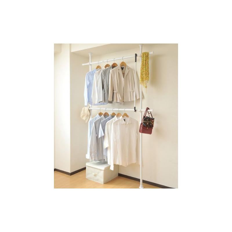 山善 YAMAZEN 突っ張りポールハンガーラック ダブル ホワイト WJ-775 1