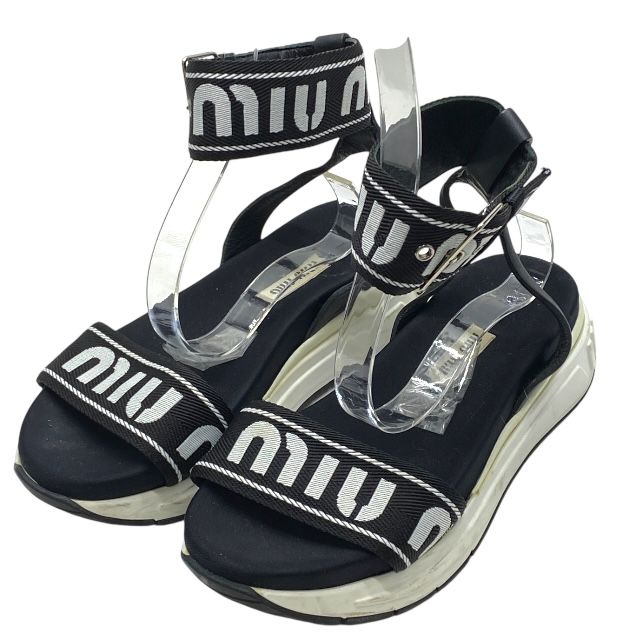 ミュウミュウ サンダル シューズ スポーツサンダル ロゴストラップ アンクルストラップ ベルト ブラック MIU MIU サイズ35 約22cm レディース 感 上品デザイン 人気モデル