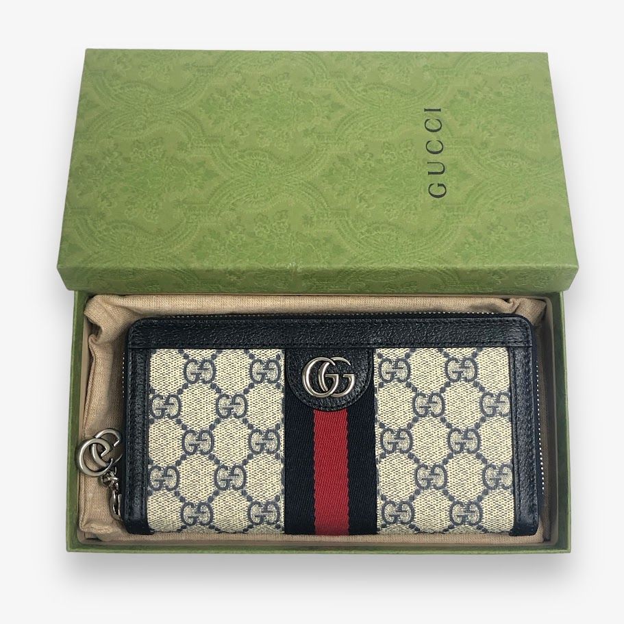 新品 未使用 GUCCI グッチ オフィディア GG 523154  ネイビー PVC レザー 長財布 ラウンドファスナー【鑑定済み】