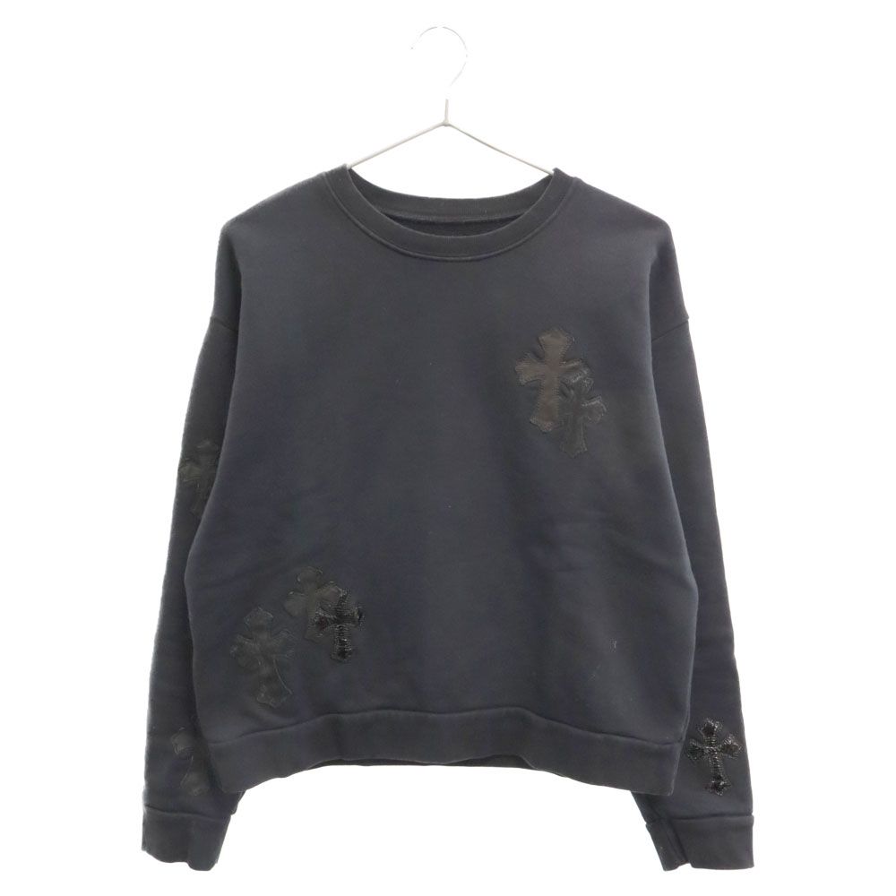 CHROME HEARTS (クロムハーツ) 22SS GRP Y NOT Crewneck Sweat ワイノット クルーネック スウェットトレーナー  ハラコ パテント ラムレザー クロスパッチ ブラック - メルカリ