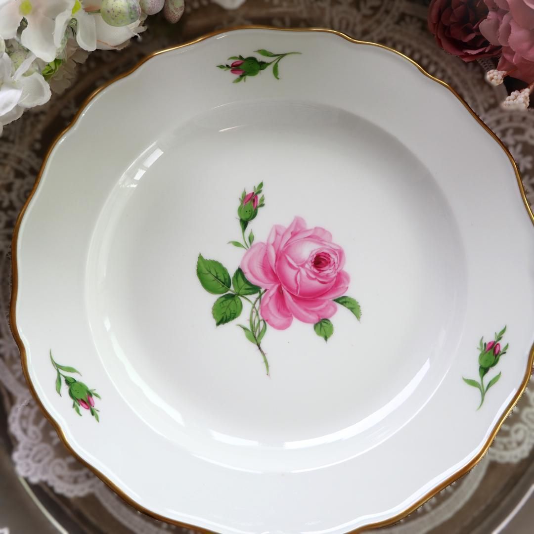 Meissen マイセン ピンクローズ 25cm ディナープレート 薔薇 F7
