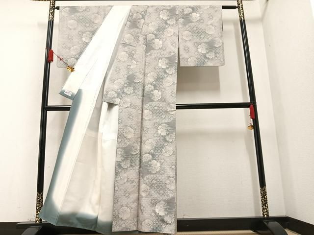 平和屋着物○本場大島紬 白大島 カタス7マルキ 雪輪花鳥文