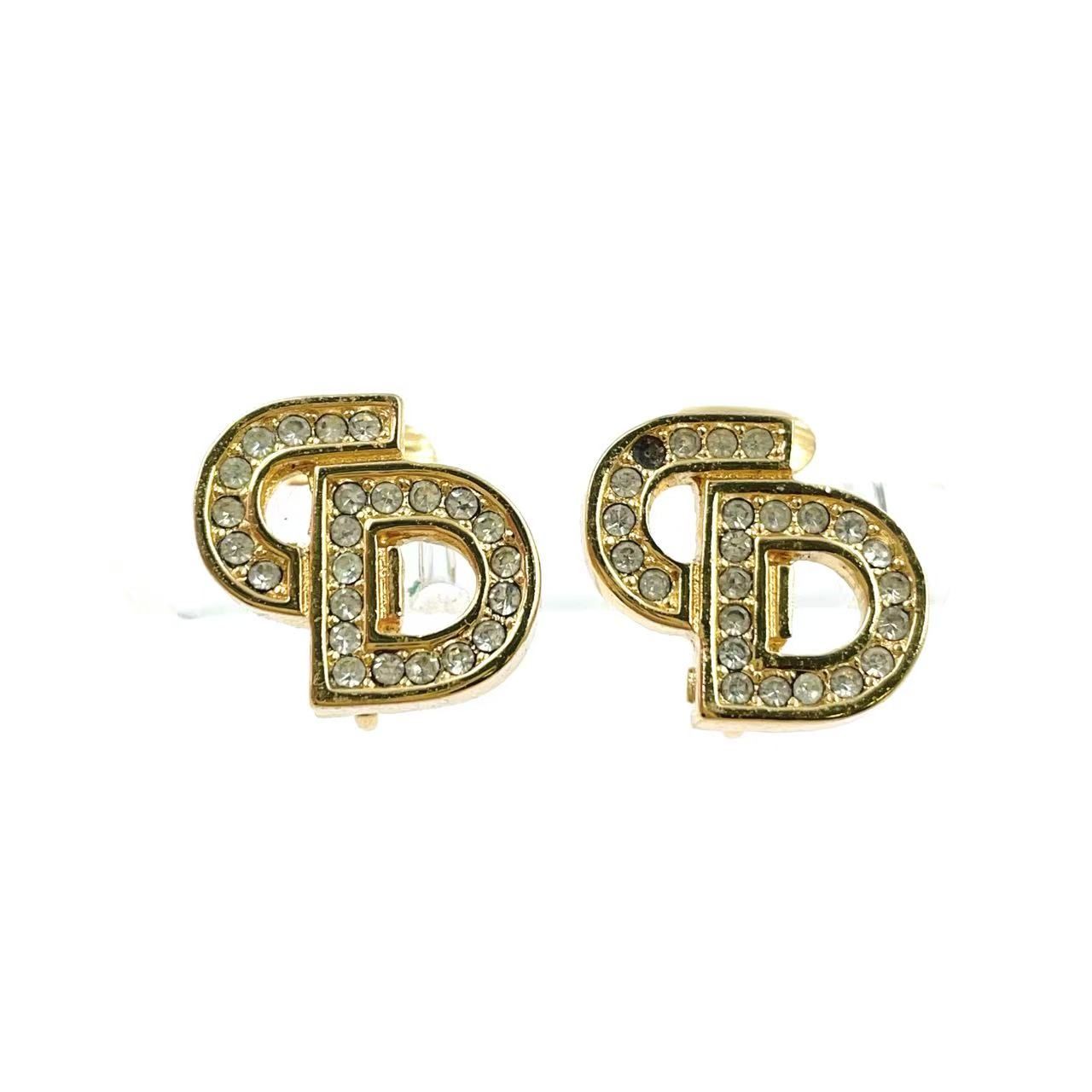 Christian Dior ロゴ GP× ストーン クリア×ゴールド イヤリング
