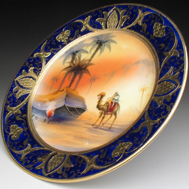 美品】オールドノリタケ Noritake 絵皿 飾り皿 コバルトブルー 金彩