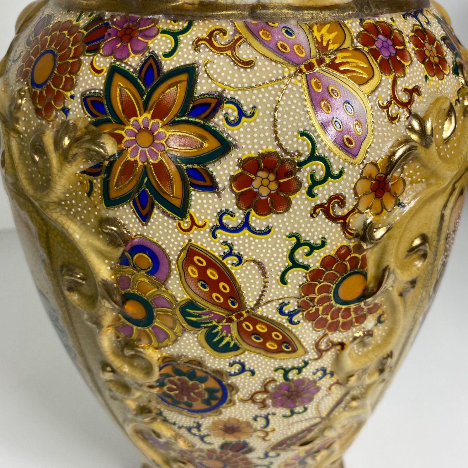 薩摩焼 花鳥風月図 金彩絵付 壺 花瓶 高さ約45cm 飾壺 骨董 和風