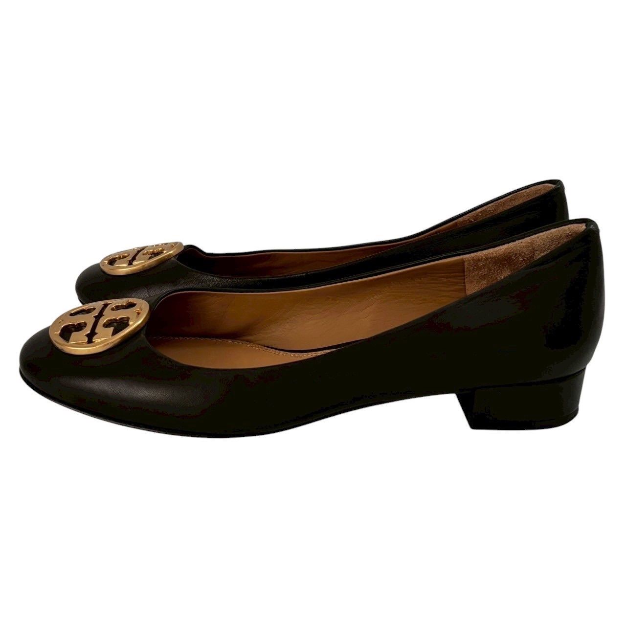 【新品】TORY BURCH パンプス 黒×ゴールド Size 7 TORY BURCH トリーバーチ フラットパンプス 黒 ゴールド金具