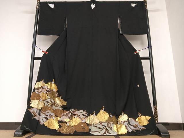 平和屋着物●豪華黒留袖 作家物 駒刺繍 人物文 金彩 さが美扱い 正絹 ♥ AABB6430zg