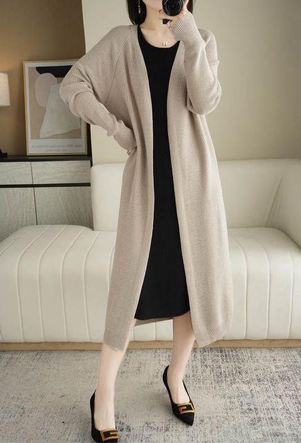 種類8：ブラック/S リブニット トッパー ロング カーディガン 膝下