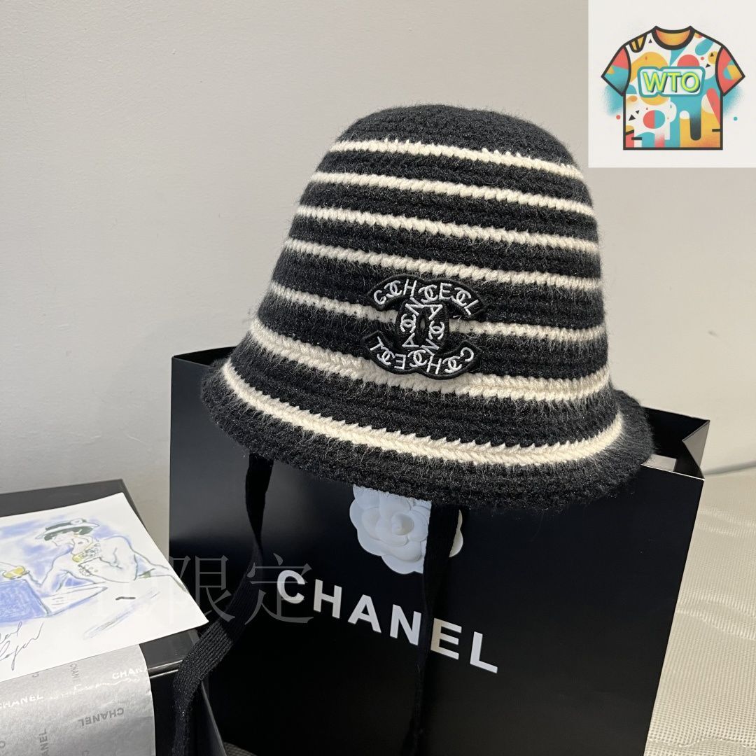 シャネルニットハット CHANEL】シャネル リバーシブル・バケットハット ココマーク 綿