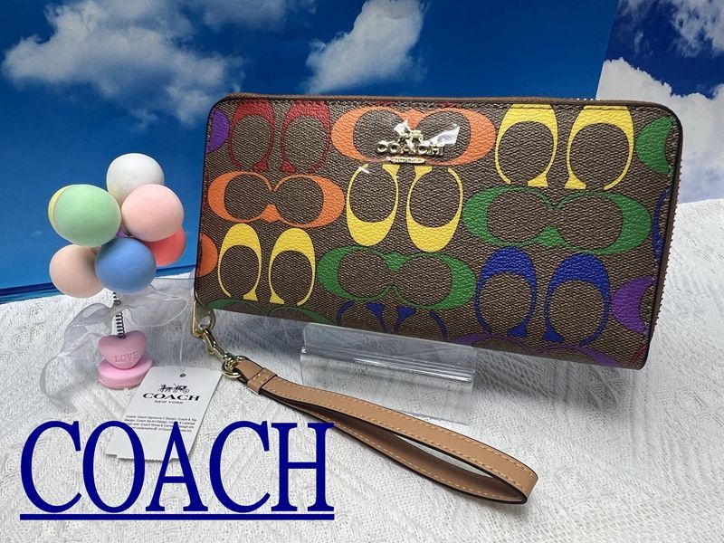 コーチ 長財布 COACH 財布  シグネチャー ラウンドファスナー レインボー  母の日 父の日 財布 レディース クリスマスプレゼント  贈り物 吉日 ギフト C4537 新品未使用  A138 13