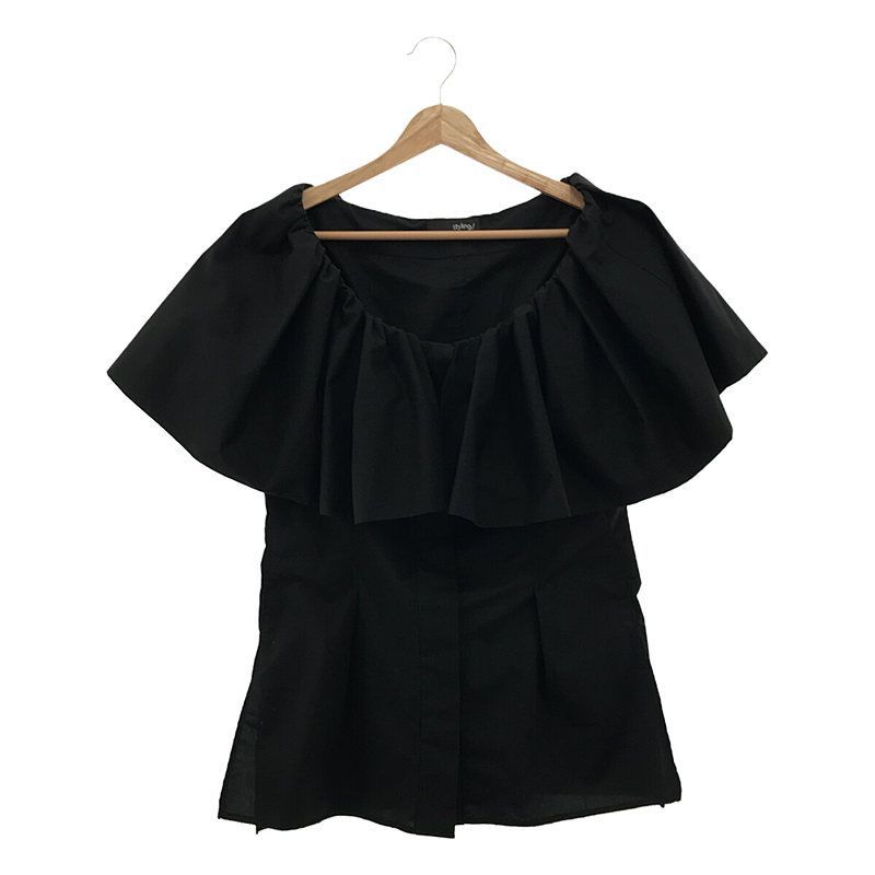 【美品】  styling/ kei shirahata / スタイリング/ケイシラハタ | ラッフルショルダー トップス 半袖ブラウス | ONE SIZE | ブラック | レディース 美品】 styling/ kei shirahata / スタイリング/ケイシラハタ