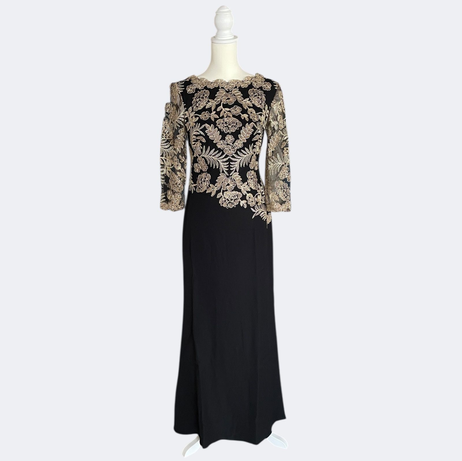 新品◇TADASHI SHOJI タダシショージ 上品ゴールドお花刺繍レース 