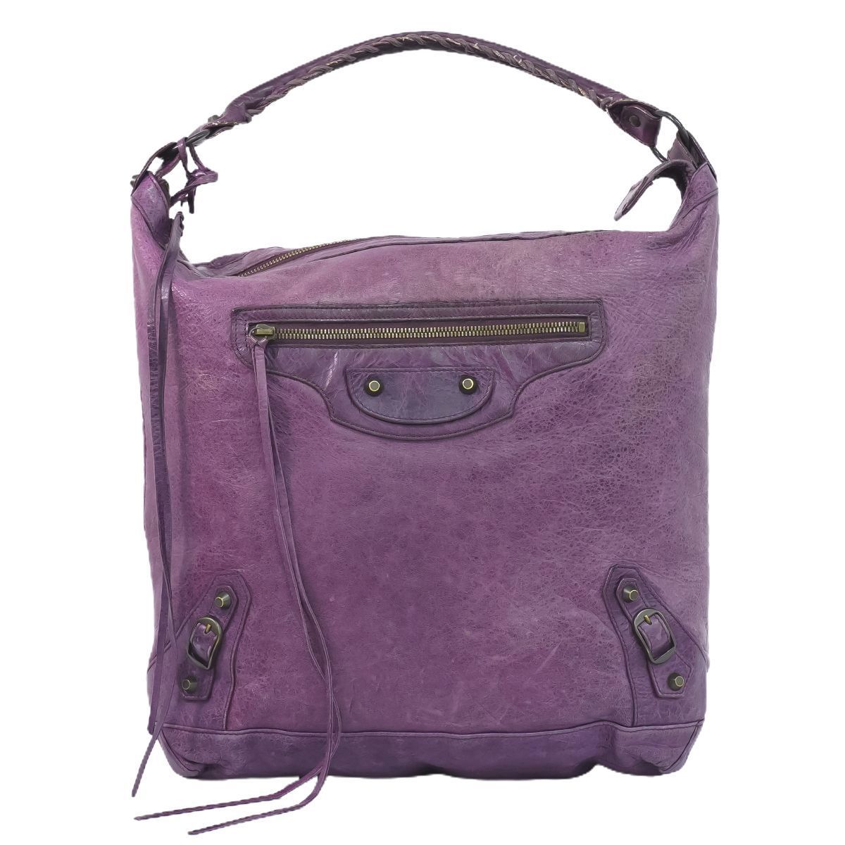 本物 バレンシアガ BALENCIAGA ザ デイ ハンドバッグ レザー パープル 