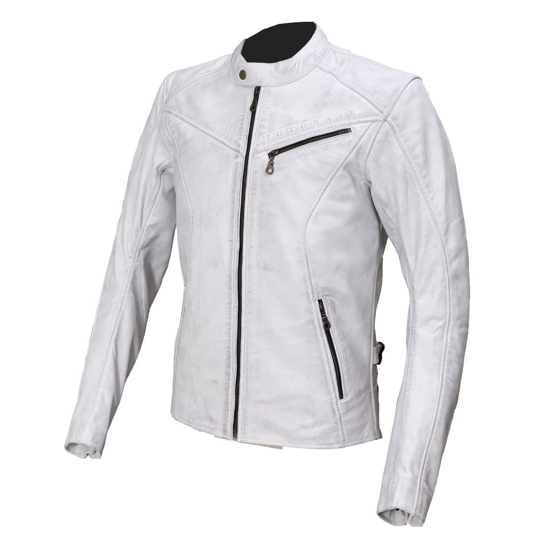 M_ダメージホワイト モトベース MOTO BASE 春秋モデル バイク用 レザージャケット｜シープスキン 本革 シングルライダースジャケット｜MBLJ-01｜ダメーホワイト｜M