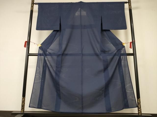 平和屋着物＊夏物 色無地 縦絽 流水紋紗 青褐色 正絹 AABB6704jd