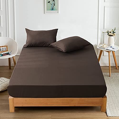 シングル 100*200*30cm_ブラウン RUIKASI ボックスシーツ 吸水速乾 マットレスカバー ベッドカバー 抗菌防臭 単品売り 洗える オールシーズン (シングル 100×200×30cm ブラウン）