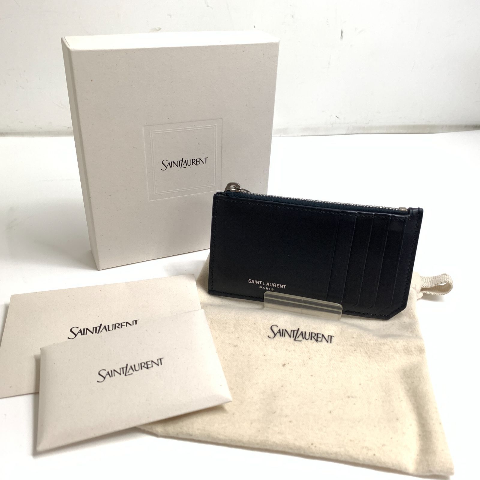 f001 サンローラン SAINT LAURENT フラグメント ジップポーチ レザー 609362 カードケース ホルダー コイン ブラック