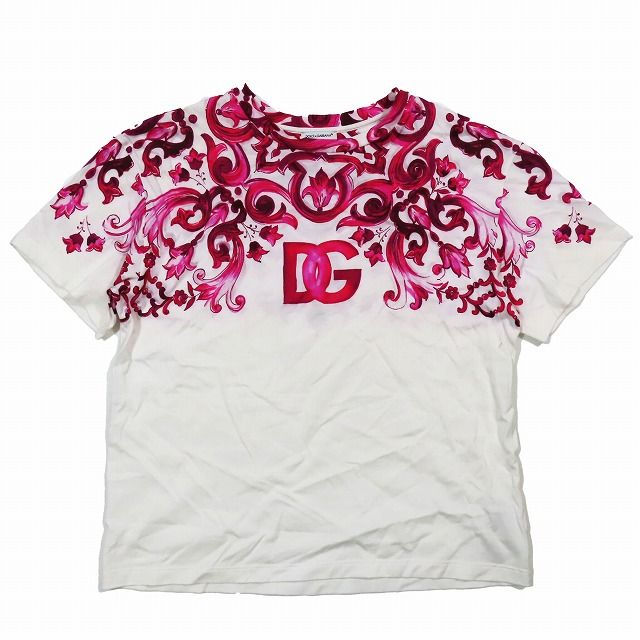DOLCE＆GABBANA マジョリカプリント クルーネック Tシャツ Cotton T-shirt with majolica-print breast pocket in White