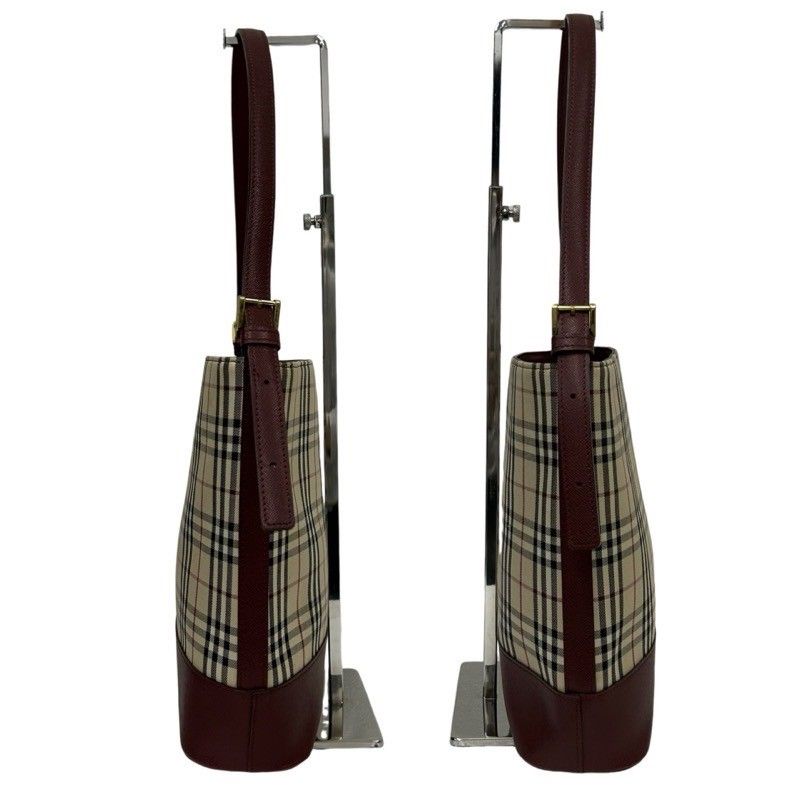 BURBERRY バーバリー ノバチェック ベージュ ボルドー レザー BURBERRY バーバリー ノバチェック ベージュ ボルドー レザー