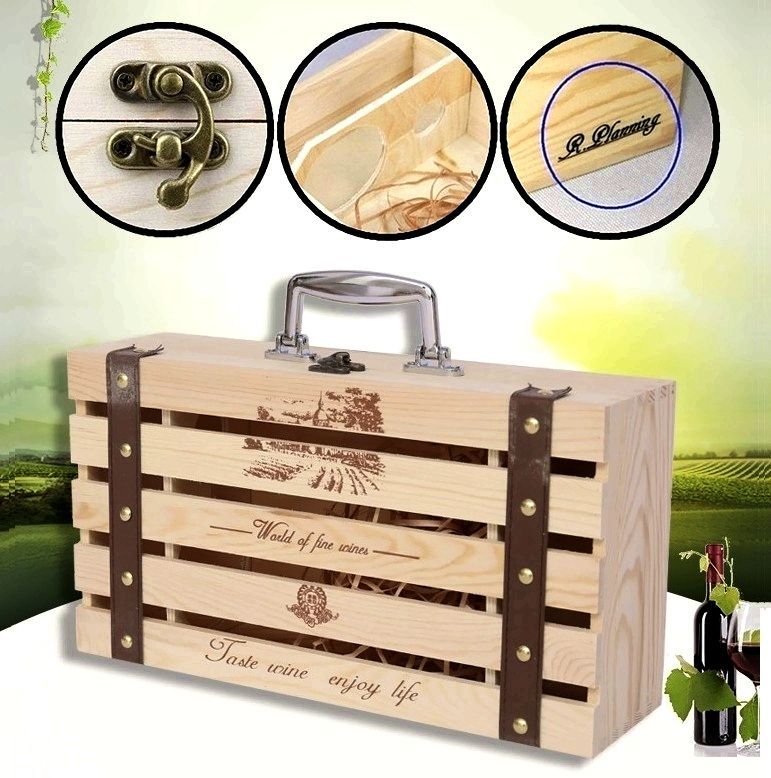 木製 ワイン ケース ギフト ボックス 木箱 ハンドル付 小物入れとしても - メルカリShops