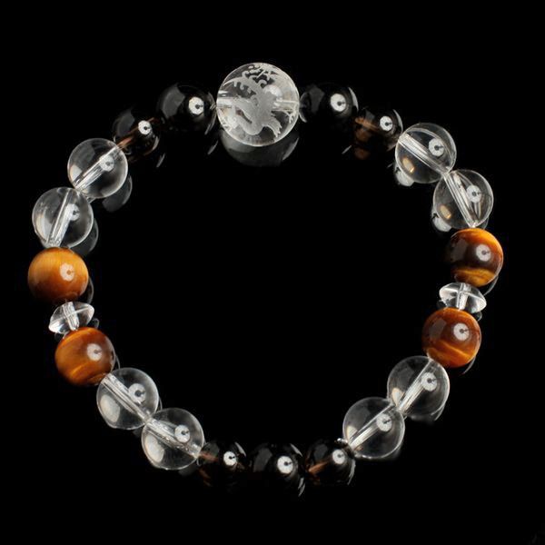 14mm 四神揃い彫刻水晶×タイガーアイのパワーストーン