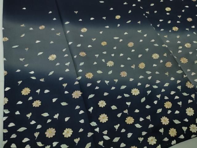 平和屋本店□極上 訪問着 総刺繍 舞花文 濃紺地 暈し染め 金糸 逸品