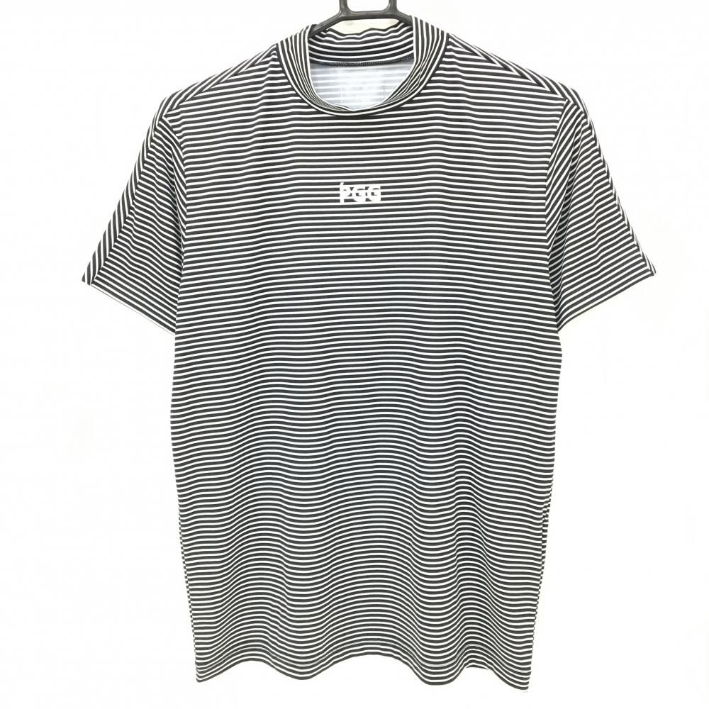 超 PGGパーリーゲイツ 半袖ハイネックシャツ 黒×白 ボーダー メンズ 4 M ゴルフウェア PEARLY GATES