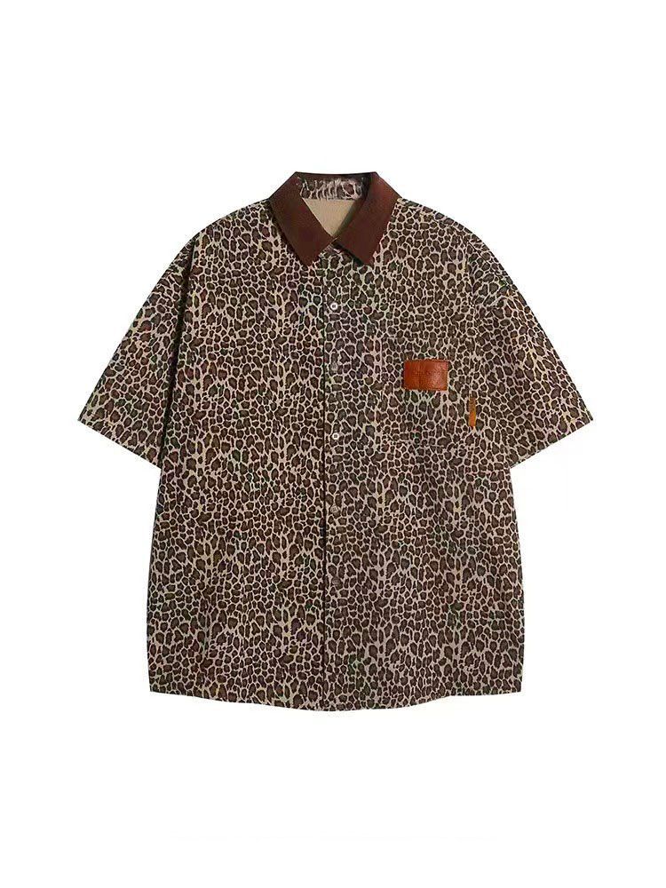 90s Vintage シルク100% L/S シャツ レオパード モノトーン レオパード柄 シャツ オーバーサイズ シャツ 襟切り替えデザイン