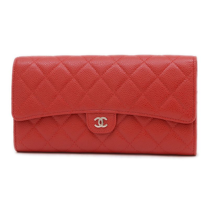 シャネル マトラッセ マルチウォレット 長財布 キャビアスキン レッド  