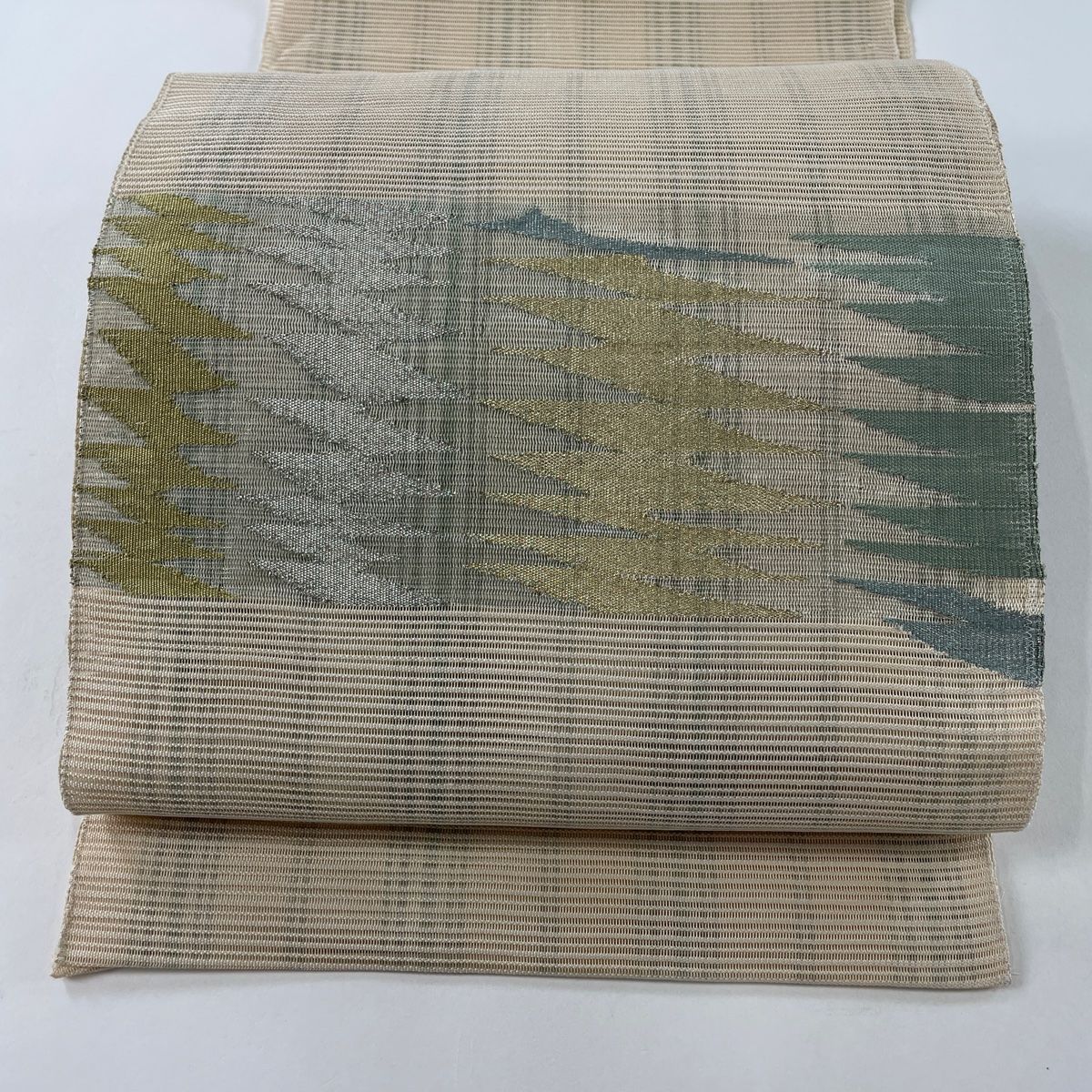 未使用　夏帯　絽綴れ　サンドベージュ　正絹八寸名古屋帯　l976 miyagawa-kimono_sb54103