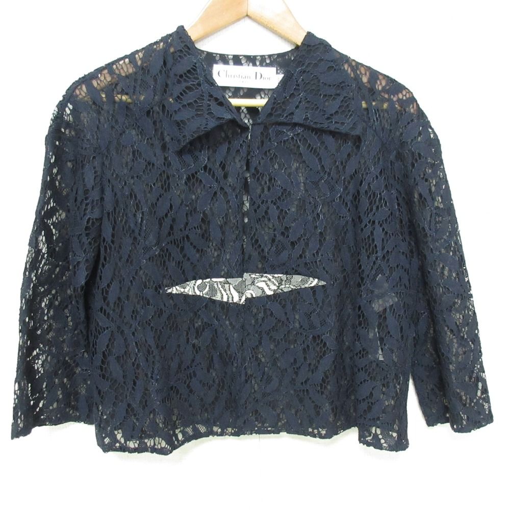 美品 Christian Dior クリスチャンディオール ラフシモンズ期 シアー 総レース ブラウス シャツ サイズF34 ネイビー レディース 古着 中古 Christian Dior - 美品 Christian Dior クリスチャンディオール