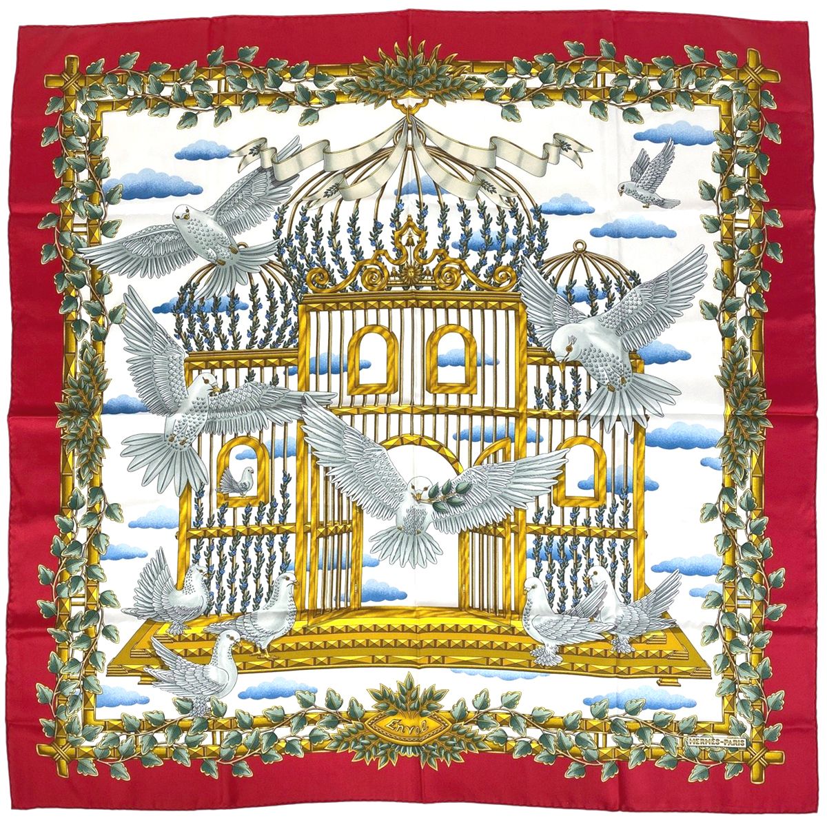 エルメス HERMES カレ90 ENVOL 飛翔 スカーフ シルク レッド マルチカラー レディース