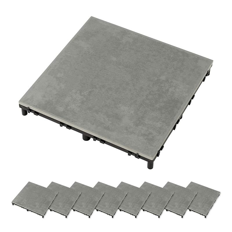 タカショー ガーデンタイル ベースアップ 敷くだけタイル 磁器 ダークグレー 9枚組 敷くだけデッキ 磁器タイル DIY エクステリア ジョイントタイル JBG-BCDG|9S 1