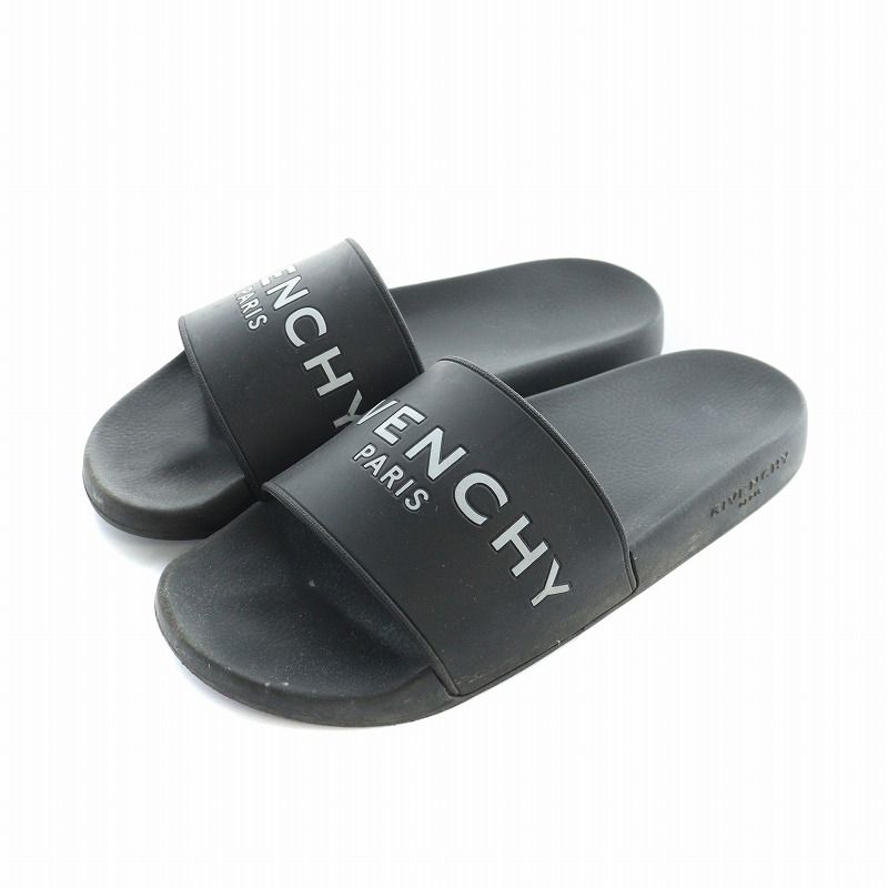 ジバンシィ GIVENCHY PARIS Slide Sandals 厚底サンダル フラット ロゴ 41 25.5cm 黒 ブラック BM08070894 001 GY18 |MQ
