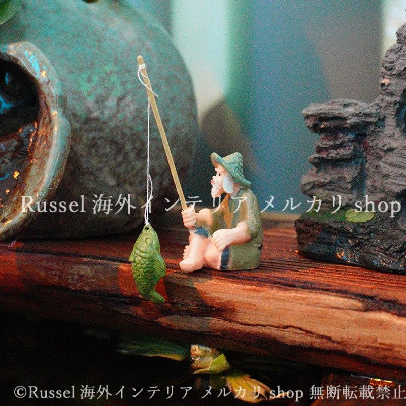 ガーデンオブジェ 老人 樹脂 釣り おじいさん 魚 ガーデンオーナメント