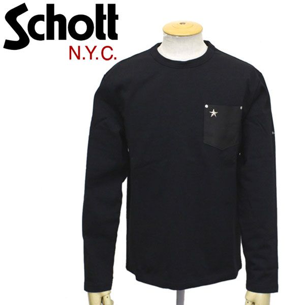 Schott (ショット) 3103148 LEATHER POCKET L/S T-SHIRT レザーポケット ロングスリーブ Tシャツ 全2色 09BLACK S