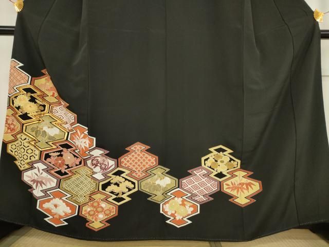 平和屋着物□豪華色留袖 駒刺繍 菊花文 金彩 正絹 逸品