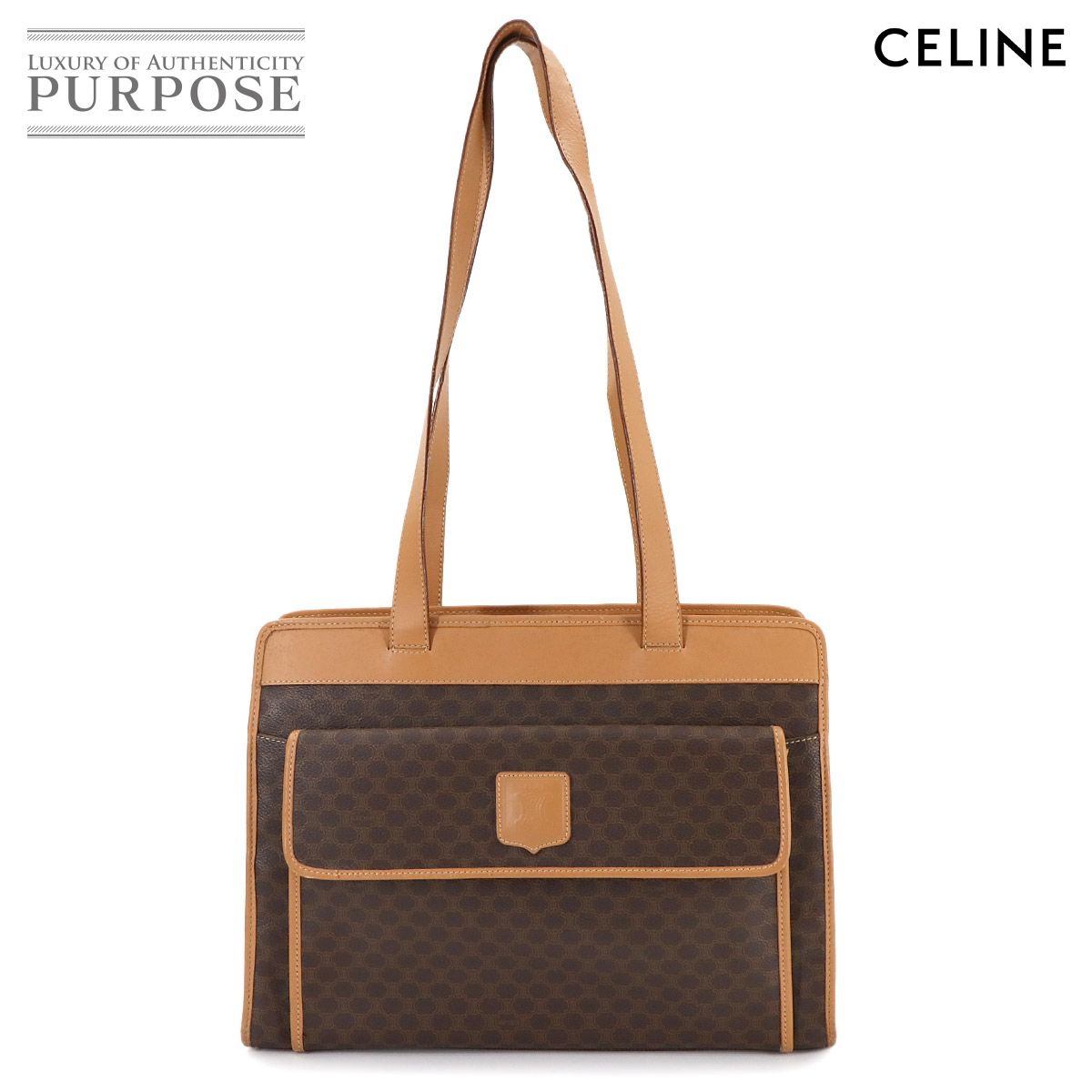 CELINE トートバッグ　大容量　A4可　レザー　マカダム　ゴールド金具 美品 セリーヌ トートバッグ 黒マカダム ゴールド金具 PVC