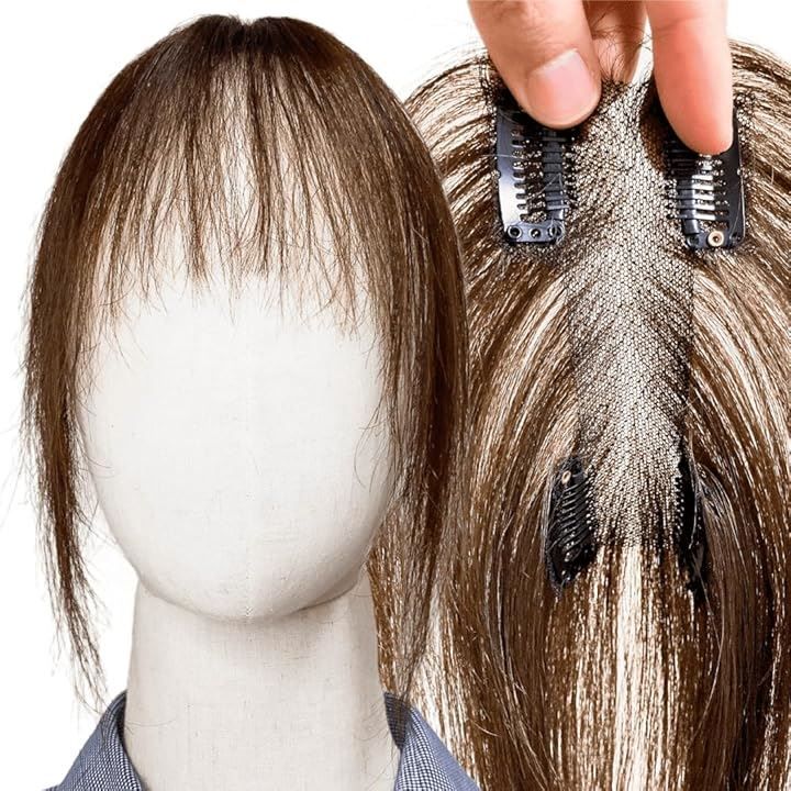 Thumbnail of Luce brillare Partial Wig Hairpiece Point Wig Women's Ladies 100% Human Hair Wig Front Hair Wig Short Top Piece Top Cover Crown (Front Hair Cut (Natural Brown), 12x6cm)